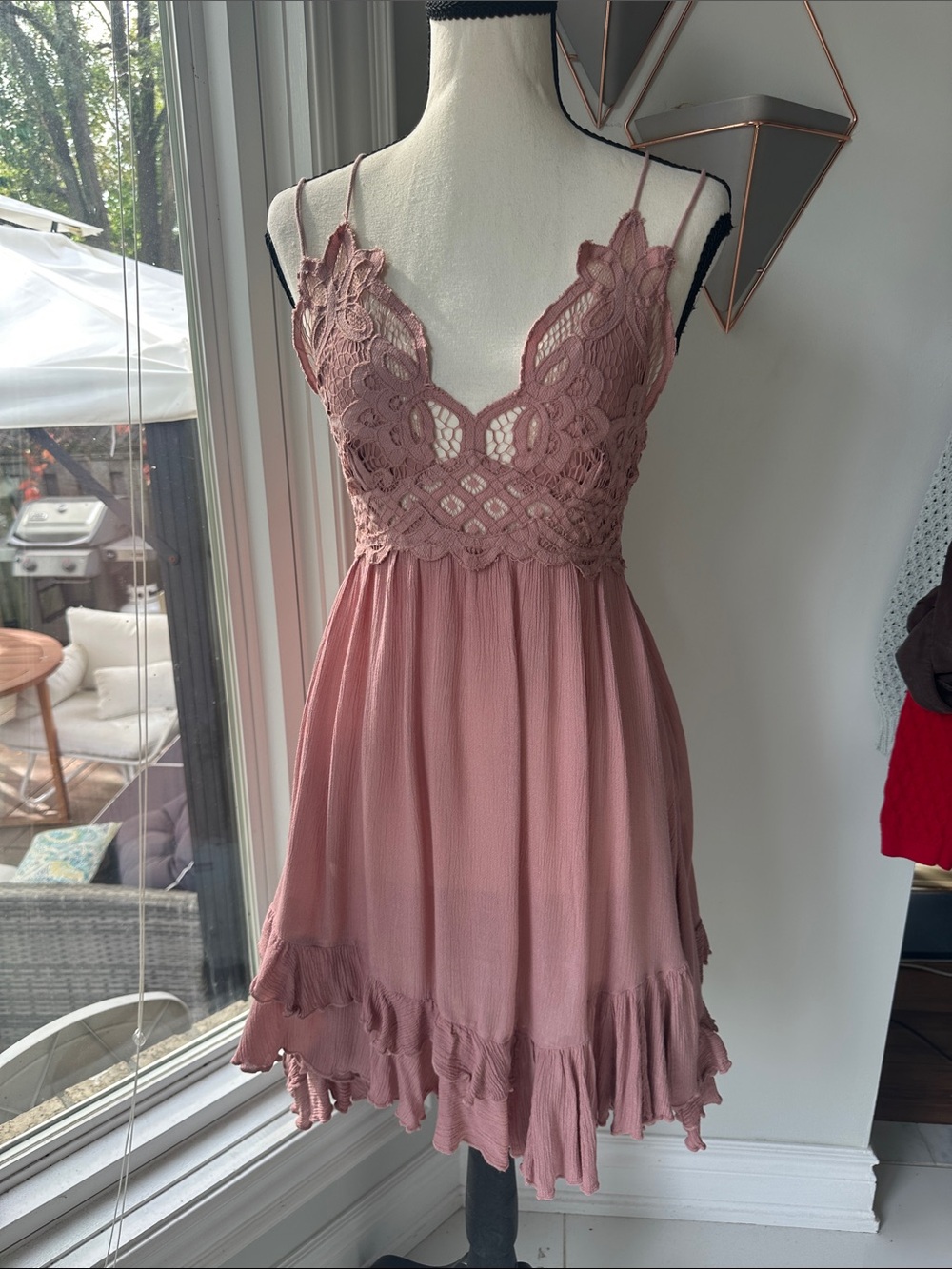 FREE PEOPLE Adella Slip Dress Lace Fairy Boho Dusty Rose FP One Size Small